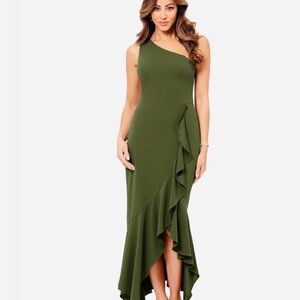 High low xscape dress(color Olive) size 4